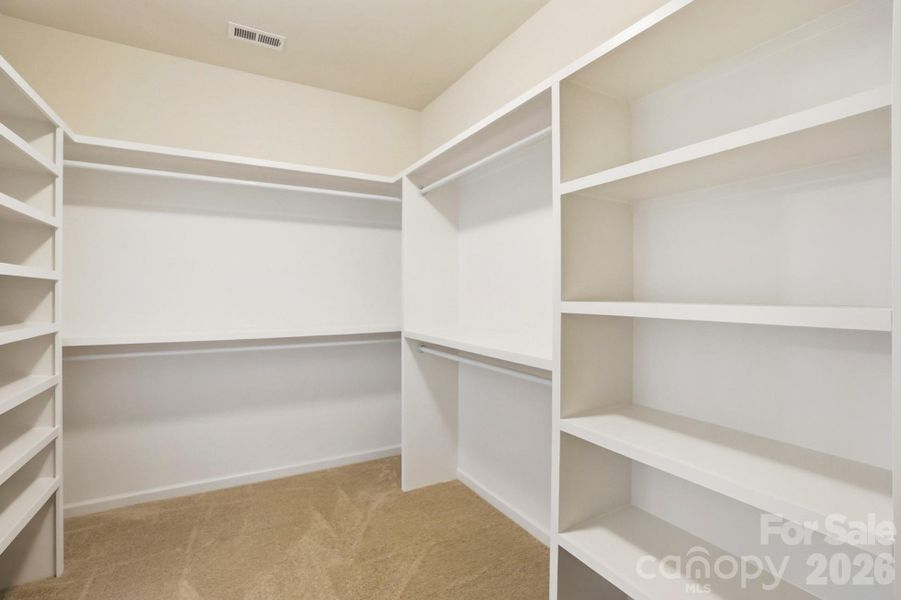 Walk in closet with custom shelving