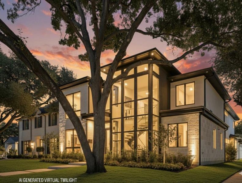 View of front of property featuring stone siding, a yard, and stucco siding View of front of property featuring stone siding, a yard, and stucco siding