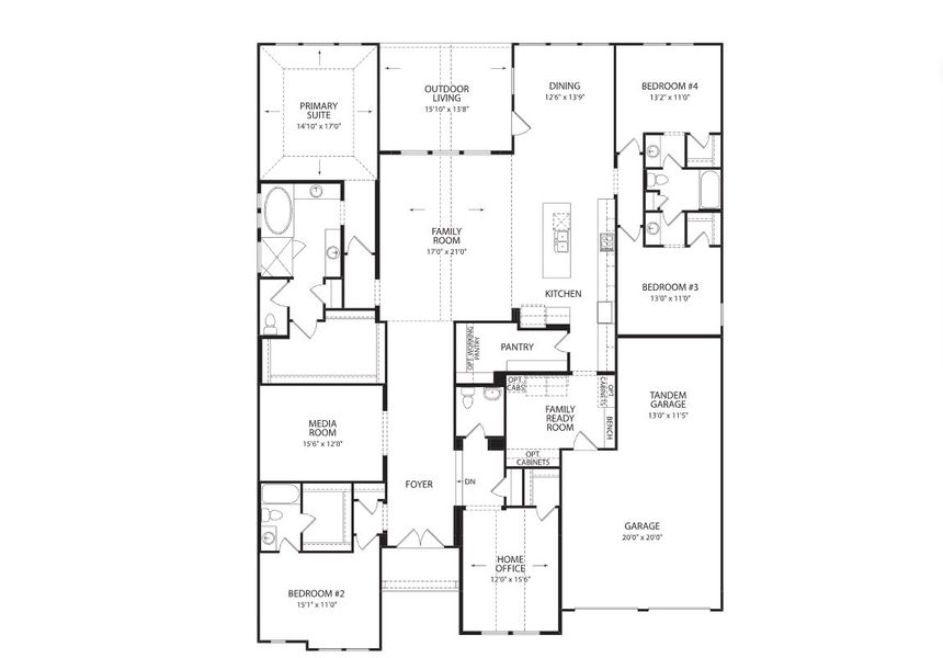 2D floor plan layout for the Eastland II by Drees Custom Homes in Ramble - 74' Rear, Celina, TX (Image 5). 2D floor plan layout for the Eastland II by Drees Custom Homes in Ramble - 74' Rear, Celina, TX (Image 5).