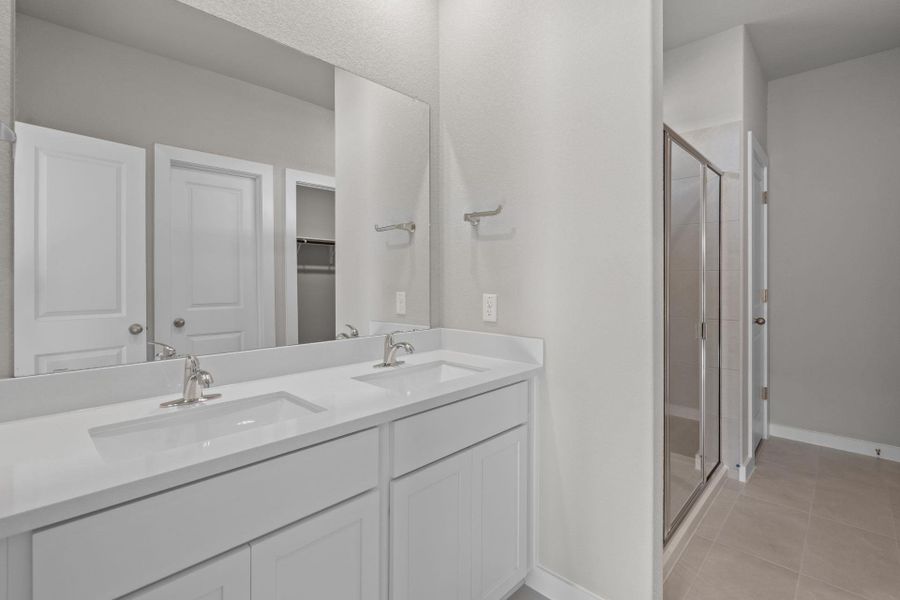 Primary Bath retreat with dual vanities & walk-n shower