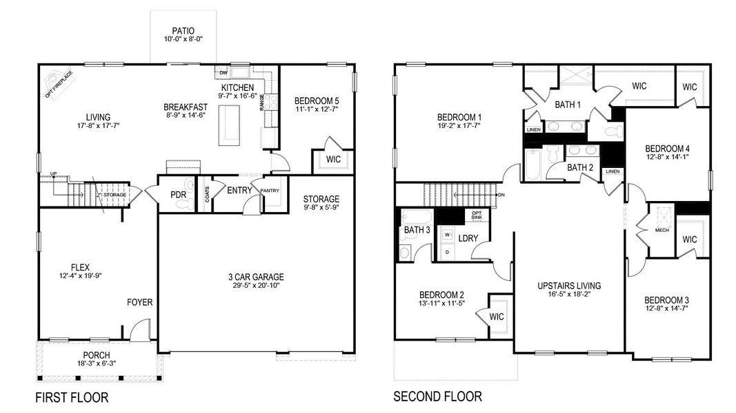 2D floor plan layout for the Mansfield by D.R. Horton in Catlett Cove, Knoxville, TN (Image 2).