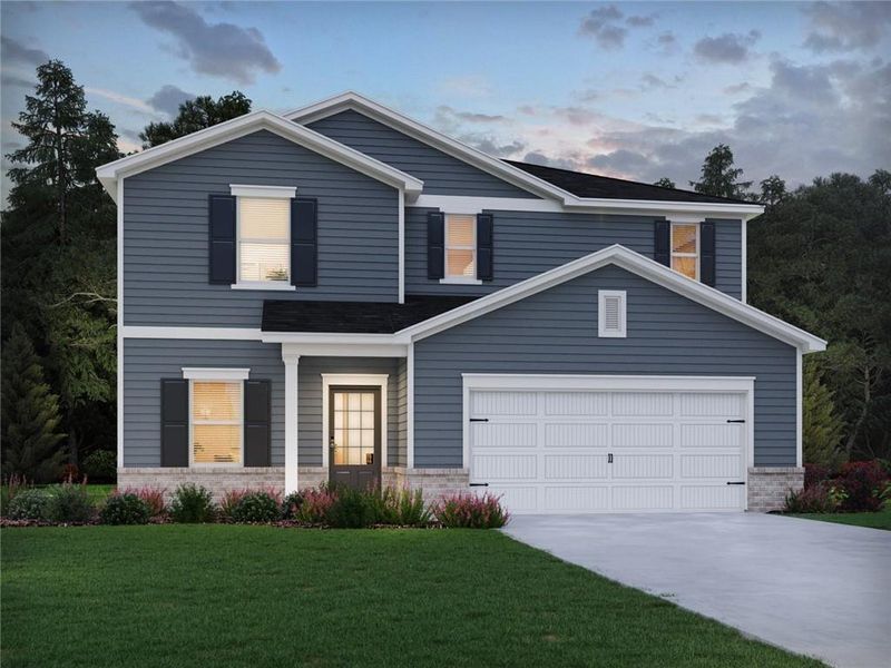 Front exterior of a new home in Ivey Township, Dallas, GA, highlighting curb appeal (Image 1).