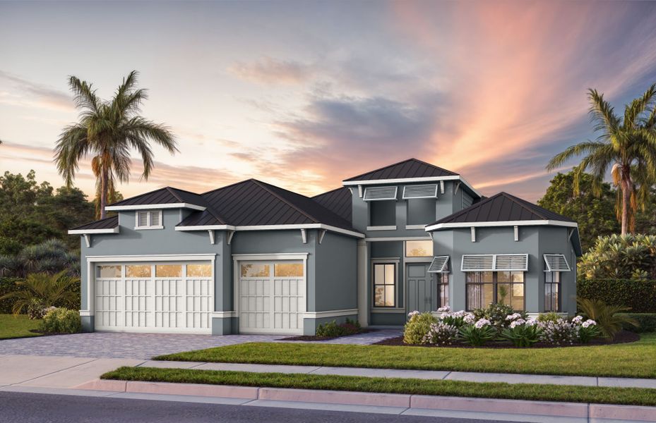 Representative exterior photo of a completed home built from the Regalia by DiVosta in Amara, Lake Worth, FL (Image 1). Representative exterior photo of a completed home built from the Regalia by DiVosta in Amara, Lake Worth, FL (Image 1).