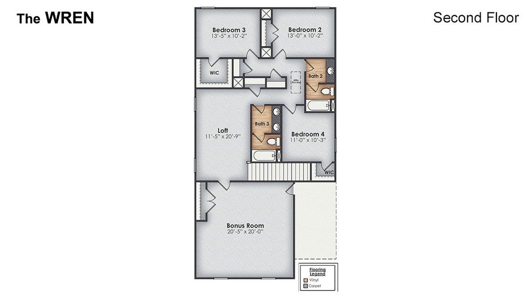 2D floor plan layout for the WREN by D.R. Horton in Sidbury Station, Castle Hayne, NC (Image 4).
