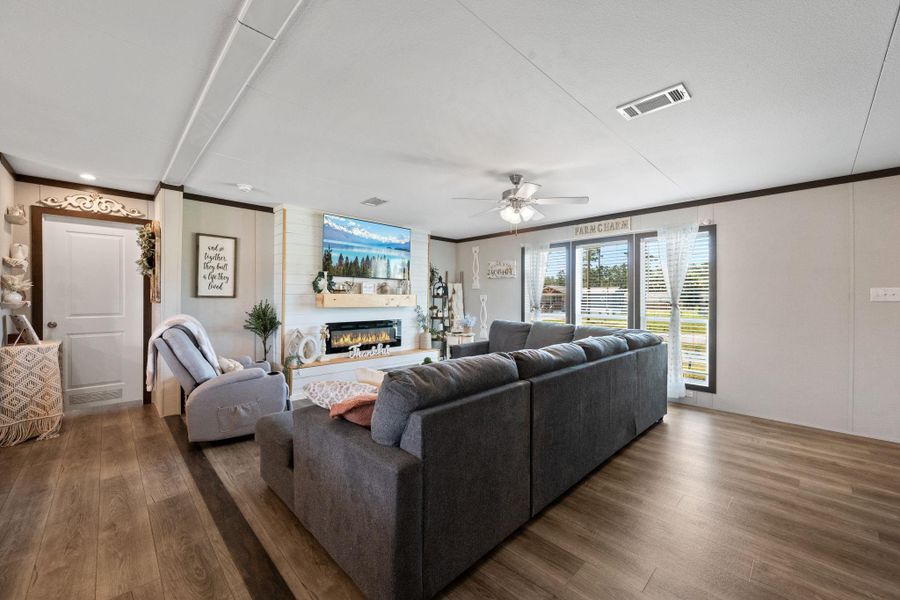 Living Space with Electric Fireplace.