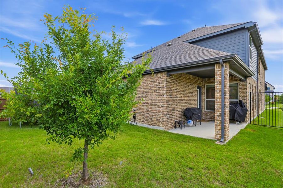 Exterior details and patio area of a home in The Villages of Hurricane Creek, Anna (Image 24).