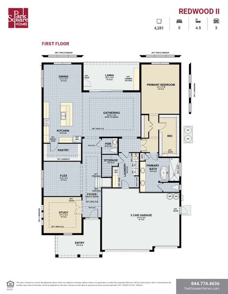 2D floor plan layout for the Redwood II by Park Square Residential in The Sanctuary at Seaire, Parrish, FL (Image 4).