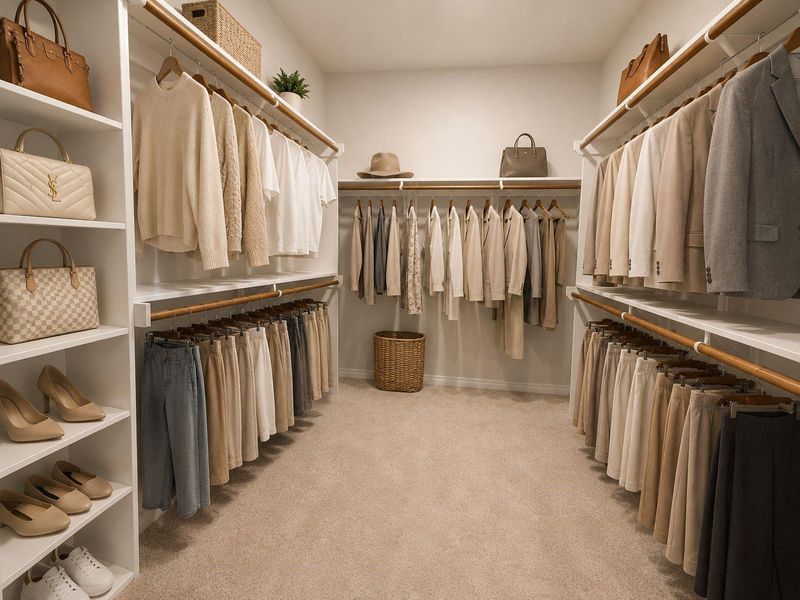 Primary Large Walk-In Closet. Virtual staging for reference to showcase the floor plan potential.