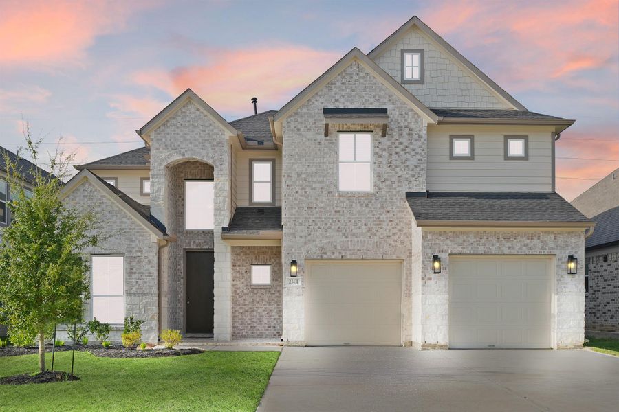 Front exterior of a new home in Morton Creek Ranch, Katy, TX, highlighting curb appeal (Image 14). Front exterior of a new home in Morton Creek Ranch, Katy, TX, highlighting curb appeal (Image 14).