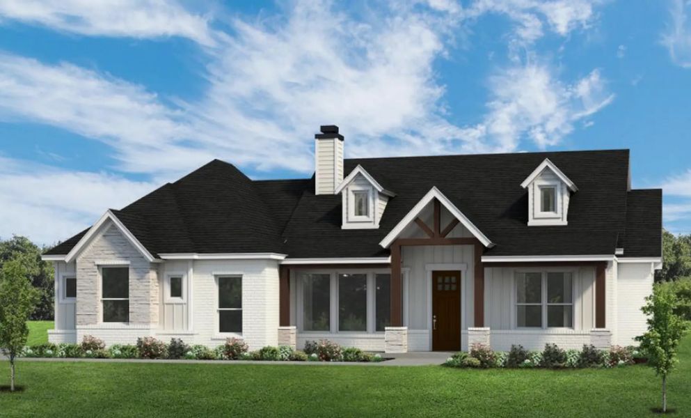 Representative exterior photo of a completed home built from the The Paxton by Elmwood Custom Homes in Matthews Farm, Venus, TX (Image 7). Representative exterior photo of a completed home built from the The Paxton by Elmwood Custom Homes in Matthews Farm, Venus, TX (Image 7).