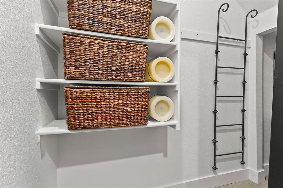 Shelves in closet under the stairs