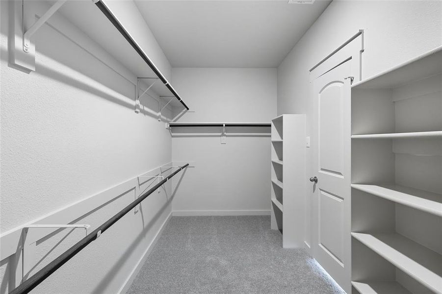 Walk in closet with light colored carpet Walk in closet with light colored carpet