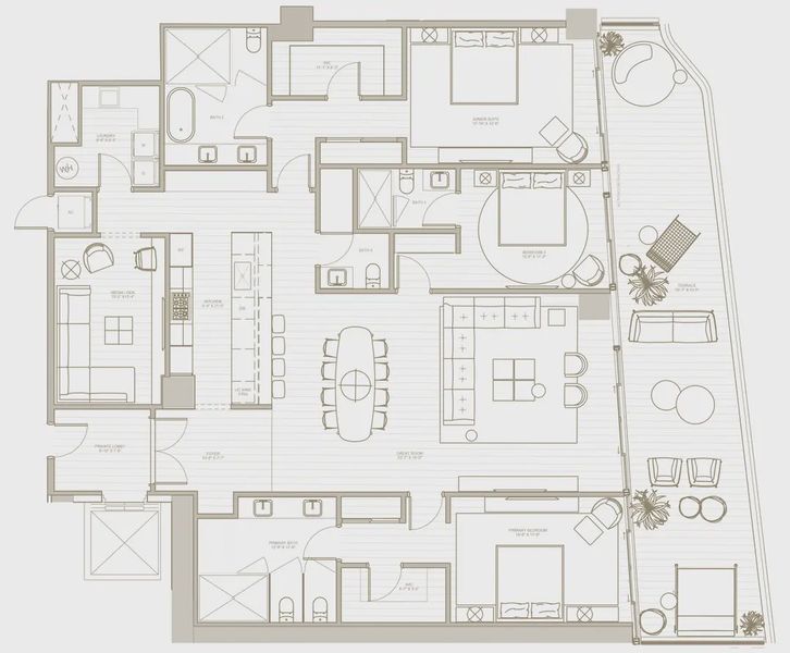 2D floor plan layout for the Residence 2 by Fortune International Group in The Ritz-Carlton Residences, Pompano Beach - The Beach Tower, Pompano Beach, FL (Image 1).
