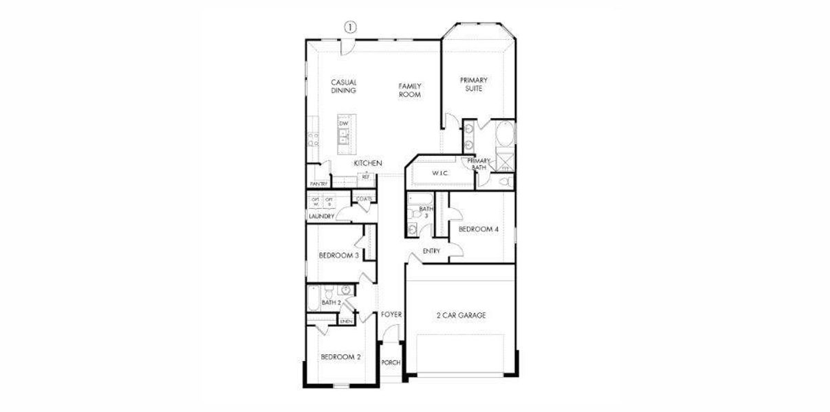 2D floor plan layout of this home in Sundance Cove - Classic Series, Crosby, TX (Image 1). 2D floor plan layout of this home in Sundance Cove - Classic Series, Crosby, TX (Image 1).