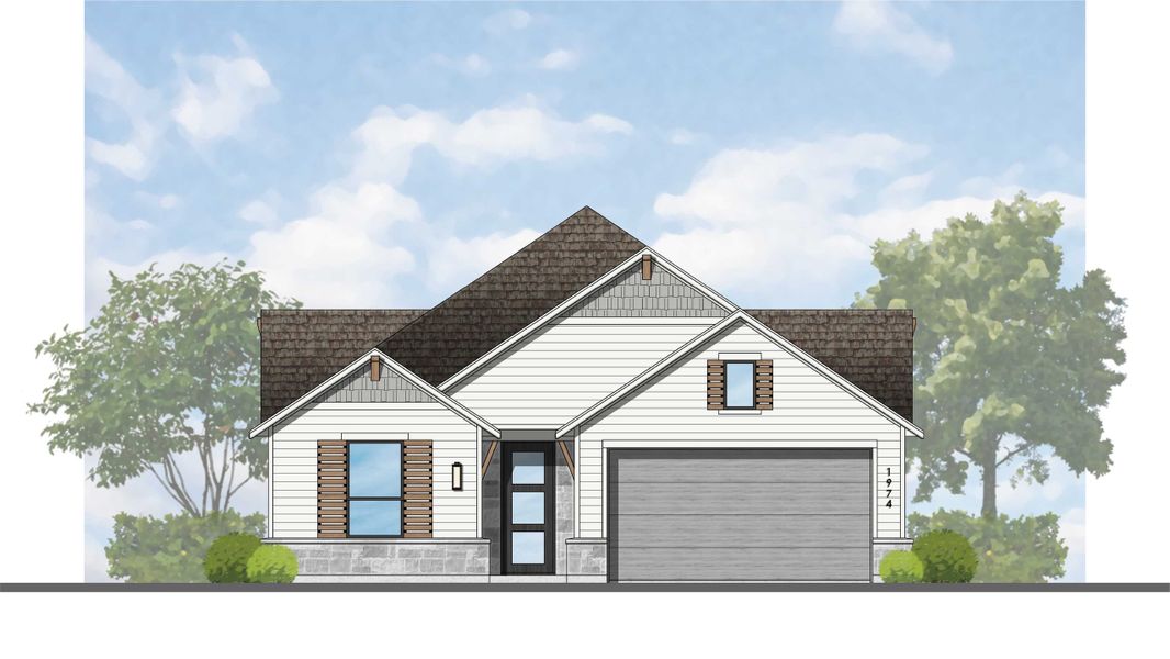 Representative exterior photo of a completed home built from the Kahlo Plan by Highland Homes in The Crossvine, Schertz, TX (Image 2).