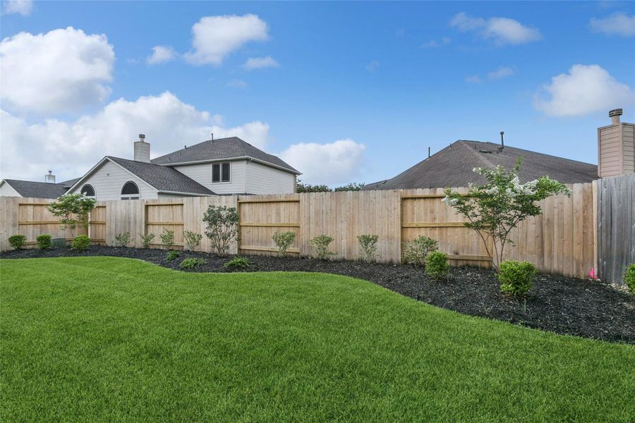 Fenced landscaped yard