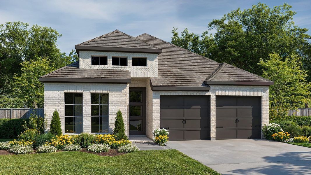 Front exterior of a new home in Escondido, Magnolia, TX, highlighting curb appeal (Image 1). Front exterior of a new home in Escondido, Magnolia, TX, highlighting curb appeal (Image 1).