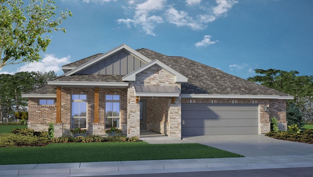 Front exterior of a new home in Wellborn Settlement, College Station, TX, highlighting curb appeal (Image 1). Front exterior of a new home in Wellborn Settlement, College Station, TX, highlighting curb appeal (Image 1).