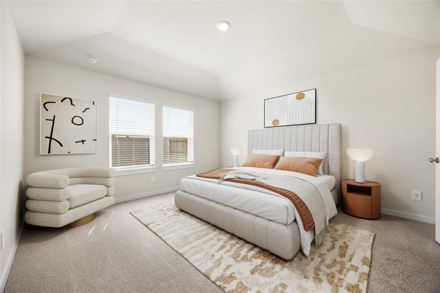 This spacious secondary bedroom offers soft natural light and neutral tones, creating a peaceful retreat ideal for relaxation or a personalized guest space.