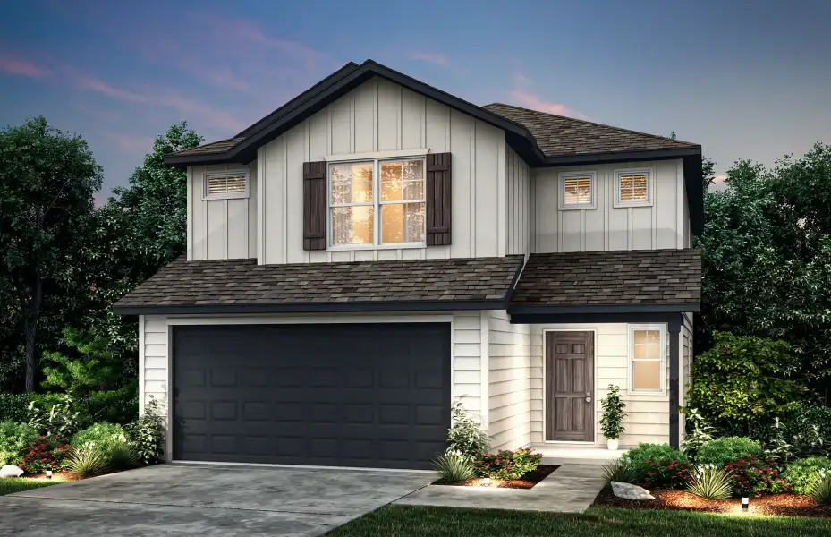 Front exterior of a new home in Cinco Lakes, San Antonio, TX, highlighting curb appeal (Image 2). Front exterior of a new home in Cinco Lakes, San Antonio, TX, highlighting curb appeal (Image 2).