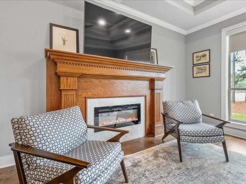 Custom built Mantle with electric fireplace to make a cozy space.