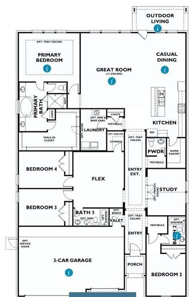 2D floor plan layout of this home in Del Bello Lakes 60', Manvel, TX (Image 2). 2D floor plan layout of this home in Del Bello Lakes 60', Manvel, TX (Image 2).