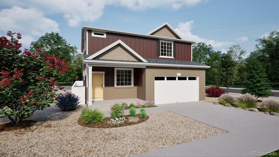 Front exterior of a new home in Green Valley Ranch, Aurora, CO, highlighting curb appeal (Image 19). Front exterior of a new home in Green Valley Ranch, Aurora, CO, highlighting curb appeal (Image 19).