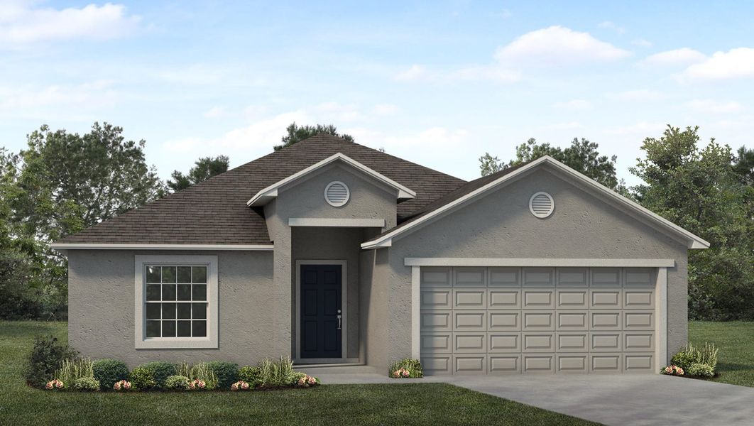 Representative exterior photo of a completed home built from the The Charlotte by Southern Homes in Sand Lake Groves, Bartow, FL (Image 1). Representative exterior photo of a completed home built from the The Charlotte by Southern Homes in Sand Lake Groves, Bartow, FL (Image 1).