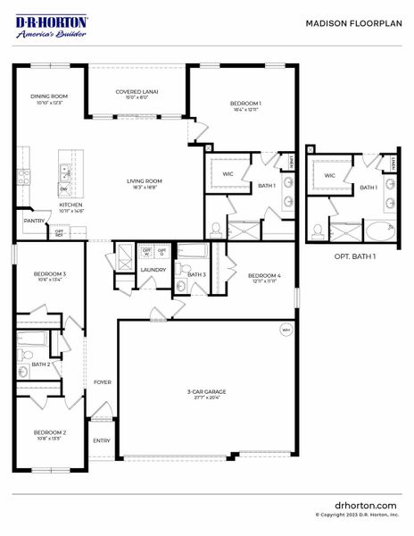 2D floor plan layout for the Madison by D.R. Horton in Pineapple Preserve, Vero Beach, FL (Image 3). 2D floor plan layout for the Madison by D.R. Horton in Pineapple Preserve, Vero Beach, FL (Image 3).