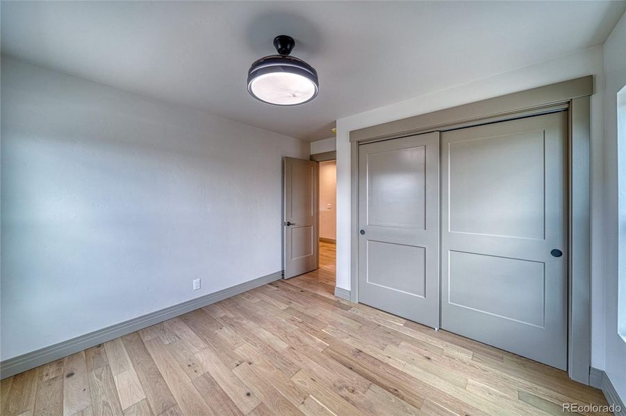 Bedroom #1. This light fixture is also a fan with blades that come out.