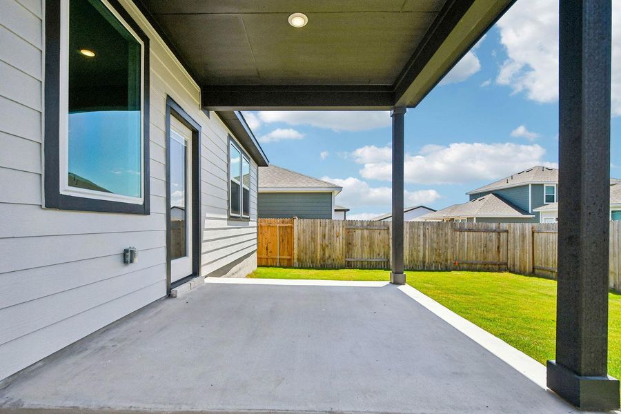 Exterior details and patio area of a home in Eastwood at Sonterra, Jarrell (Image 3). Exterior details and patio area of a home in Eastwood at Sonterra, Jarrell (Image 3).