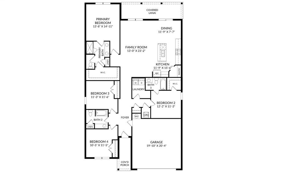 2D floor plan layout for the Seaton II by Stanley Martin Homes in Kentucky Square, Sanford, FL (Image 4).