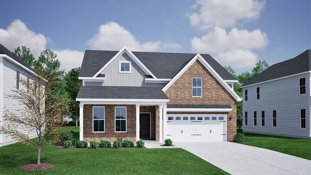Representative exterior photo of a completed home built from the Davis - Vanguard Collection by Mungo Homes in Ovation at Sweetbrier, Durham, NC (Image 18).