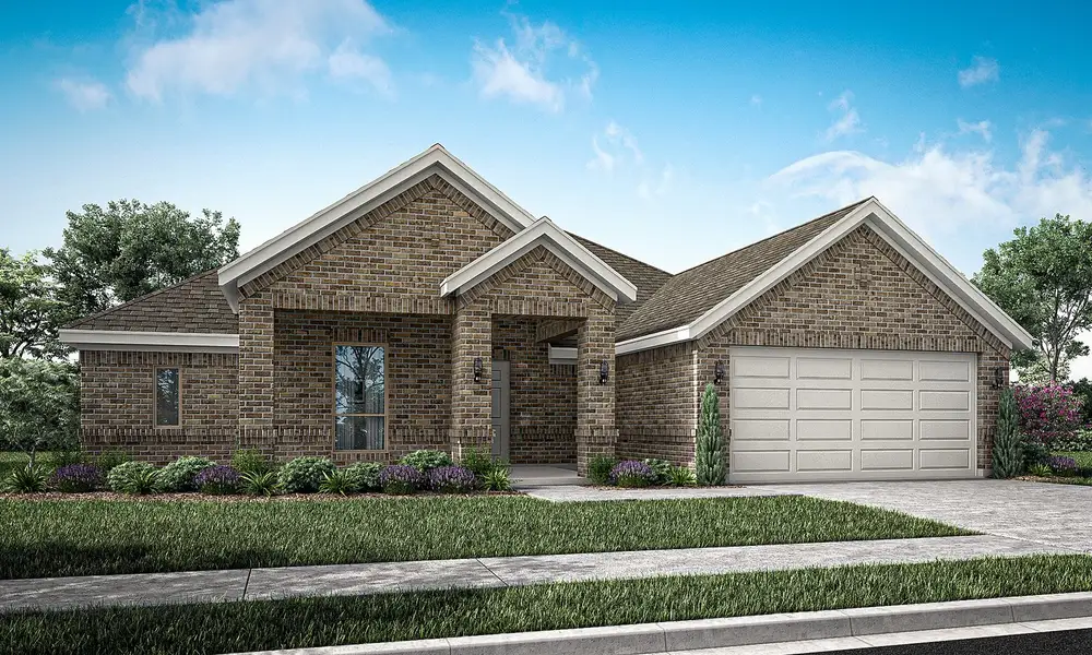 Representative exterior photo of a completed home built from the Alderbury II by Impression Homes in Mountain Valley Lake, Burleson, TX (Image 7). Representative exterior photo of a completed home built from the Alderbury II by Impression Homes in Mountain Valley Lake, Burleson, TX (Image 7).