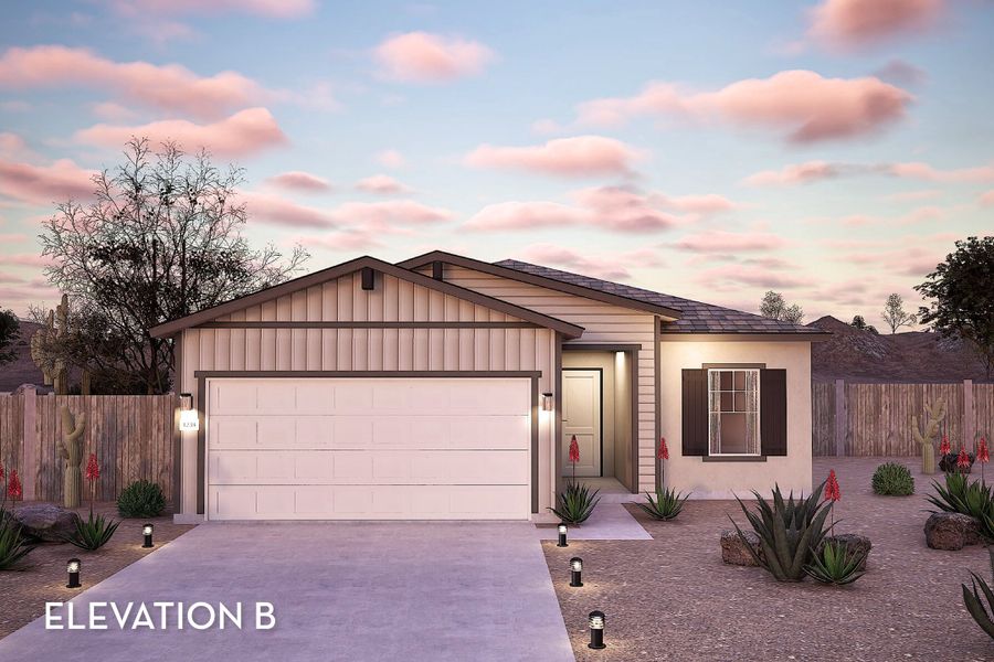 Representative exterior photo of a completed home built from the Frio by CastleRock Communities in Hayden Estates, Buckeye, AZ (Image 2). Representative exterior photo of a completed home built from the Frio by CastleRock Communities in Hayden Estates, Buckeye, AZ (Image 2).