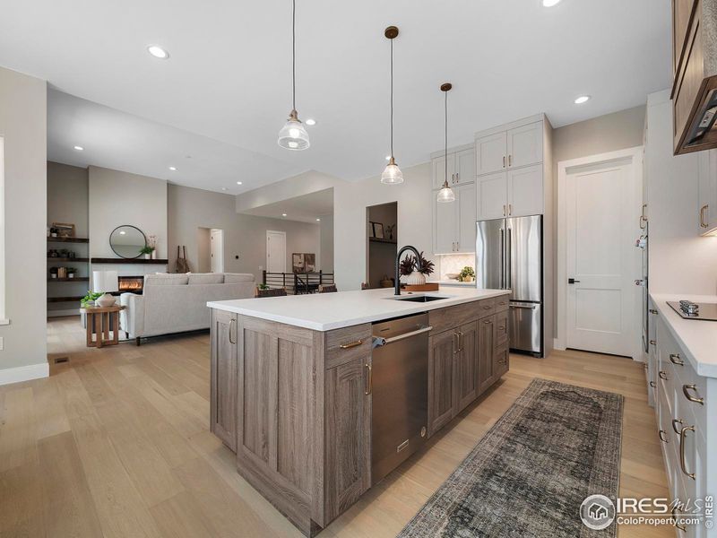 Large kitchen island with additional room for seating