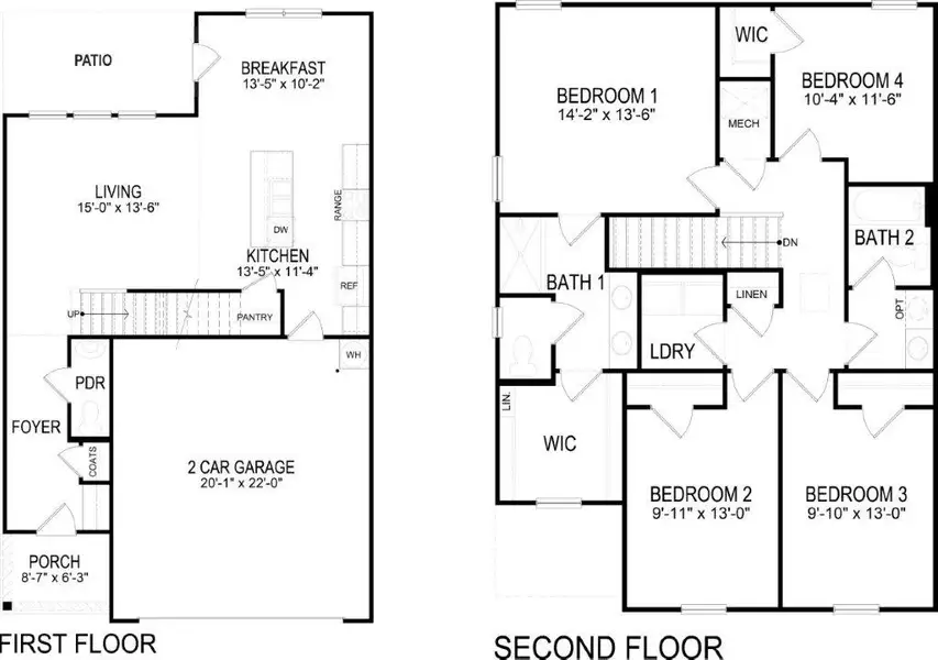 2D floor plan layout of this home in Evergreen Landing, Rossville, GA (Image 2).
