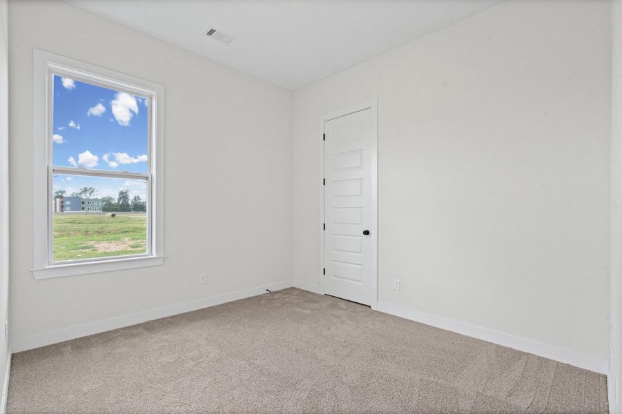 Carpeted room with a multi-pane window and white trim Carpeted room with a multi-pane window and white trim
