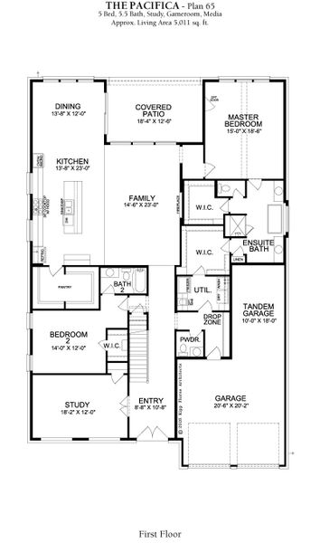 2D floor plan layout for the Pacifica by Landon Homes in Fields - Brookside North, Frisco, TX (Image 3). 2D floor plan layout for the Pacifica by Landon Homes in Fields - Brookside North, Frisco, TX (Image 3).