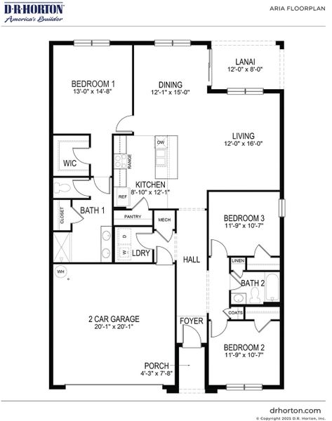 2D floor plan layout for the Aria by D.R. Horton in Venetian Grove, Vero Beach, FL (Image 3). 2D floor plan layout for the Aria by D.R. Horton in Venetian Grove, Vero Beach, FL (Image 3).