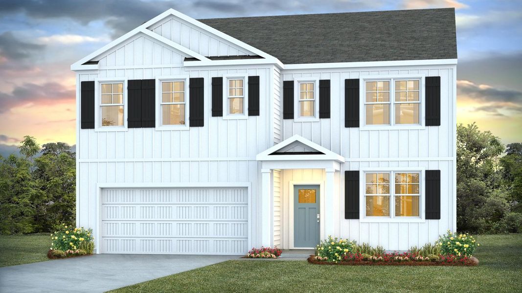 Representative exterior photo of a completed home built from the HAYDEN by D.R. Horton in Patriot Pointe at Towne Pointe, Jacksonville, NC (Image 1). Representative exterior photo of a completed home built from the HAYDEN by D.R. Horton in Patriot Pointe at Towne Pointe, Jacksonville, NC (Image 1).