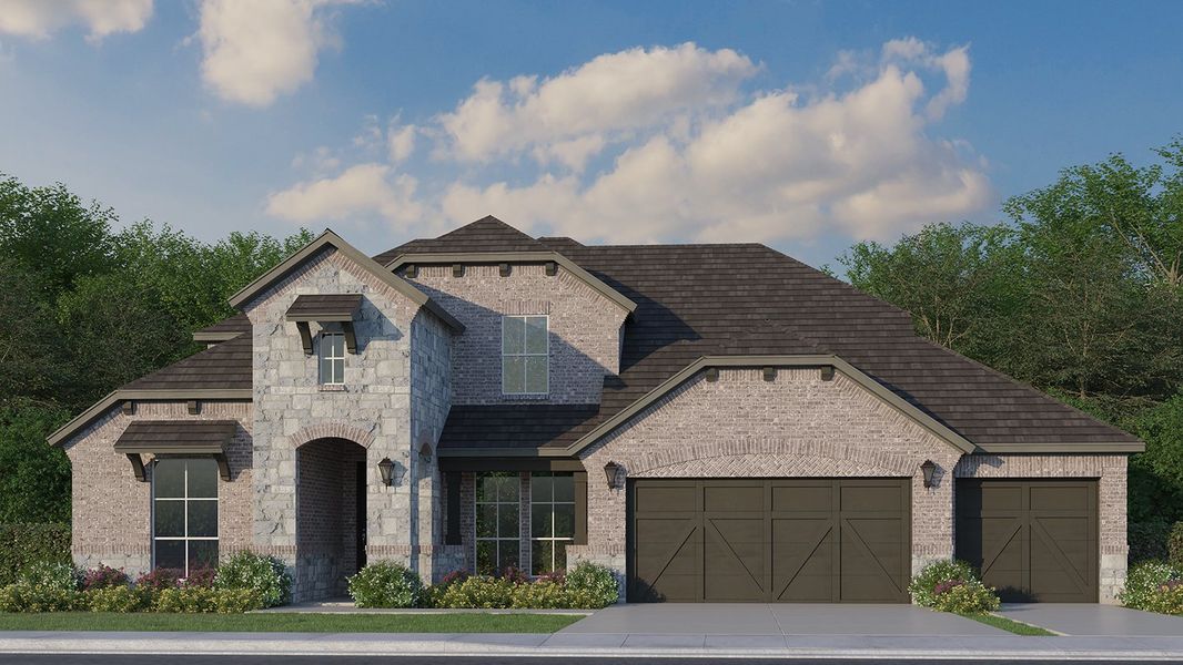 Plan 1686 Elevation C with Stone & 3 Car Garage