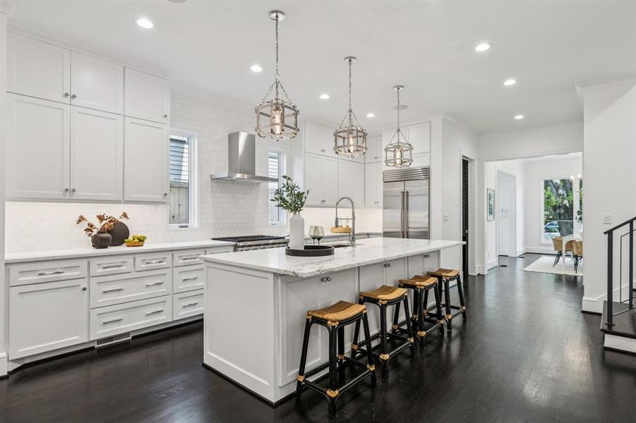 Subzero Wolf Gas Range Kitchen. Calcutta Marble, Custom Cabinetry. Subzero Wolf Gas Range Kitchen. Calcutta Marble, Custom Cabinetry.