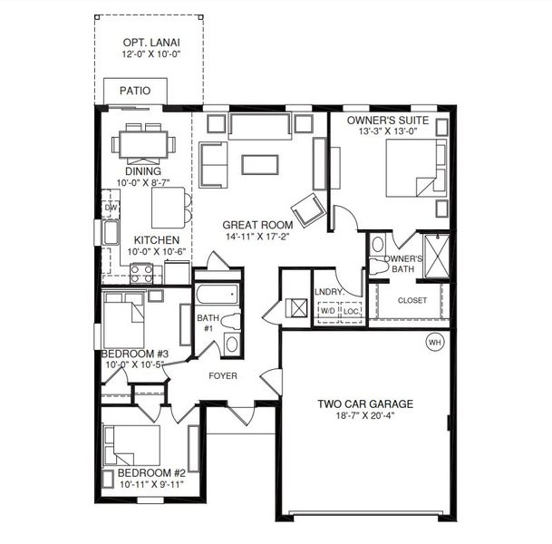 2D floor plan layout for the Canary by Ryan Homes in Lakeside Preserve, Lakeland, FL (Image 2).