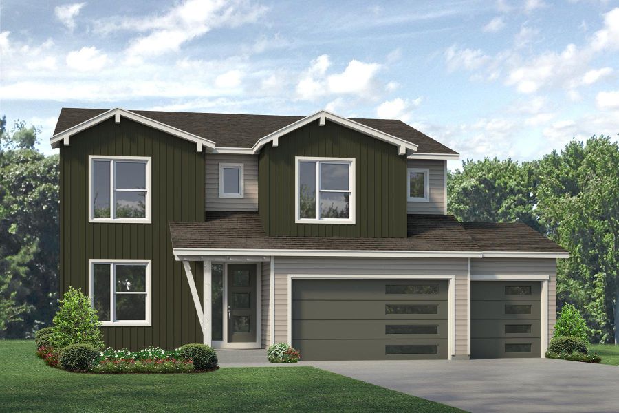 Representative exterior photo of a completed home built from the Silverton by Risewell Homes in Highlands Preserve, Mead, CO (Image 18). Representative exterior photo of a completed home built from the Silverton by Risewell Homes in Highlands Preserve, Mead, CO (Image 18).