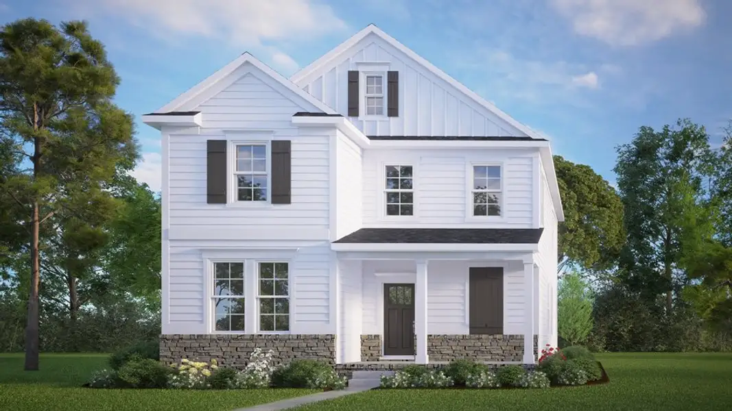 Front exterior of a new home in The Preserve at Kinsley, Jamestown, NC, highlighting curb appeal (Image 1). Front exterior of a new home in The Preserve at Kinsley, Jamestown, NC, highlighting curb appeal (Image 1).