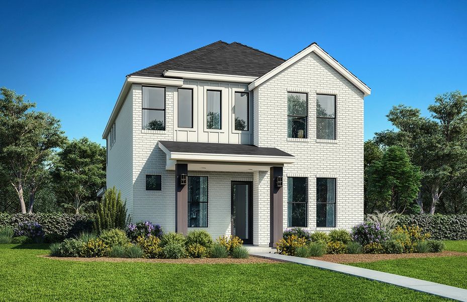 Representative exterior photo of a completed home built from the Duets D417 by Landon Homes in Lexington Frisco, Frisco, TX (Image 2).