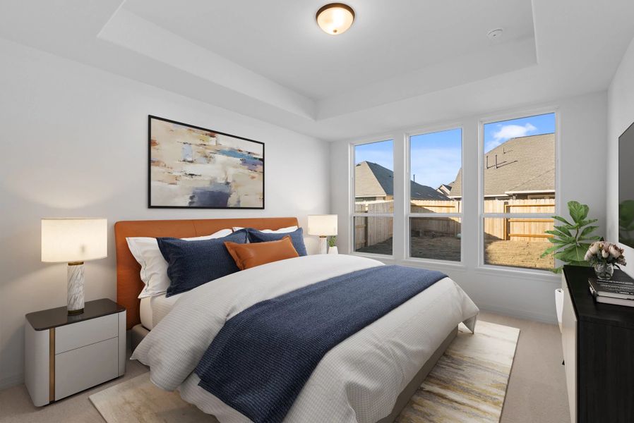 Primary bedroom. Sample product photo. Actual exterior and interior selections may vary by homesite. Photo may be virtually staged. Primary bedroom. Sample product photo. Actual exterior and interior selections may vary by homesite. Photo may be virtually staged.