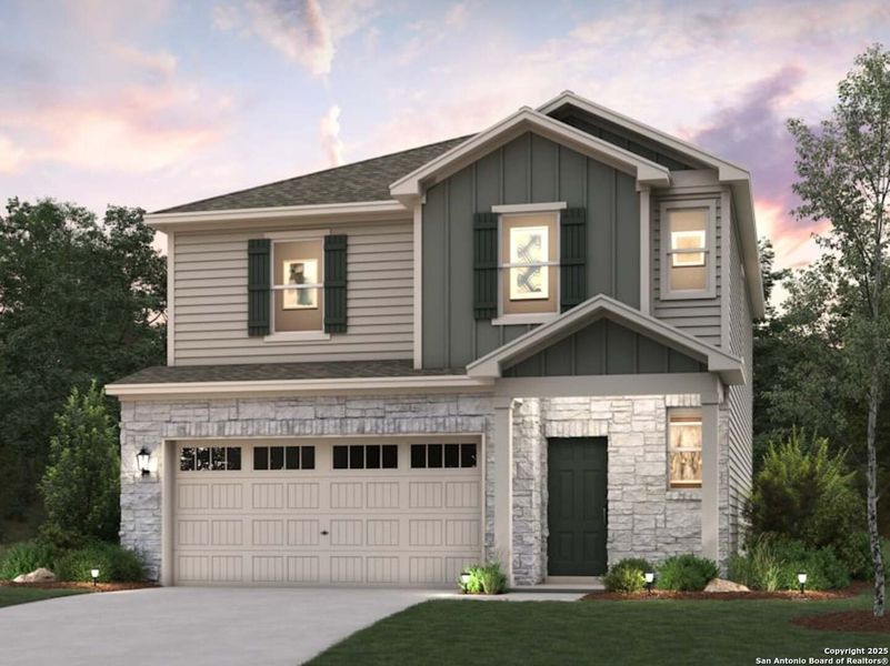 Front exterior of a new home in Senna, Leon Valley, TX, highlighting curb appeal (Image 2).