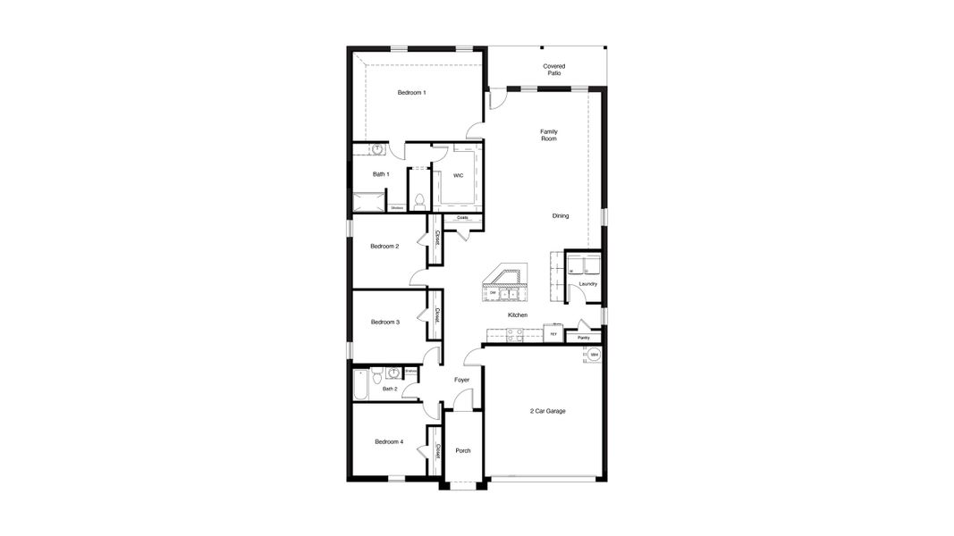 2D floor plan layout for the Kingston by D.R. Horton in Saratoga, Granbury, TX (Image 3).